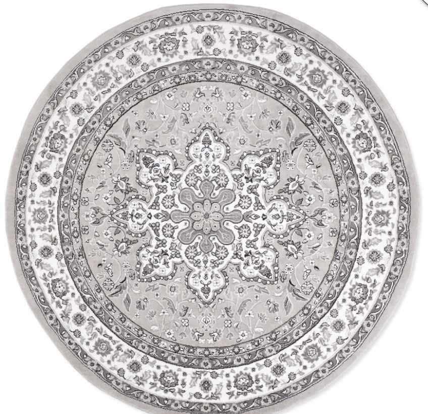Grey Ivory Traditional Round Area Rug 8x8 ft