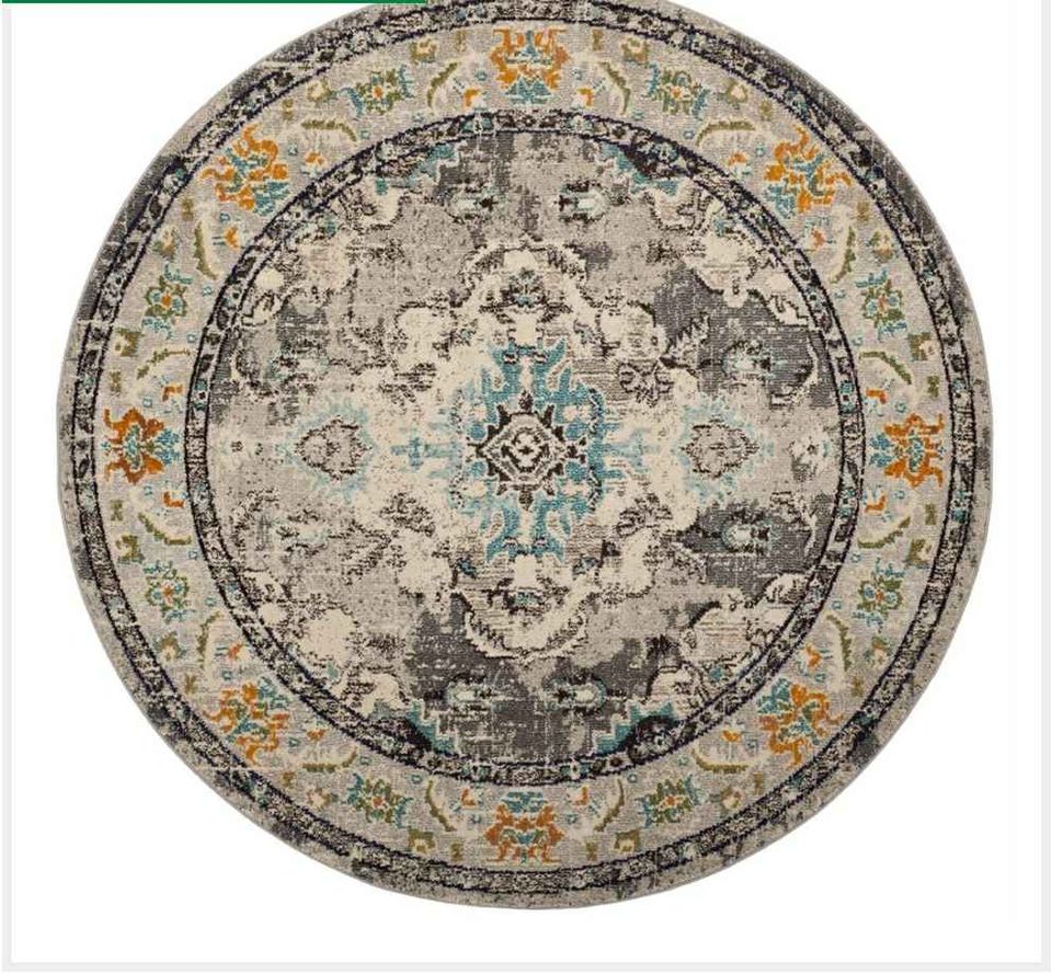 Grey Light Blue Round Area Rug 7' x 7'