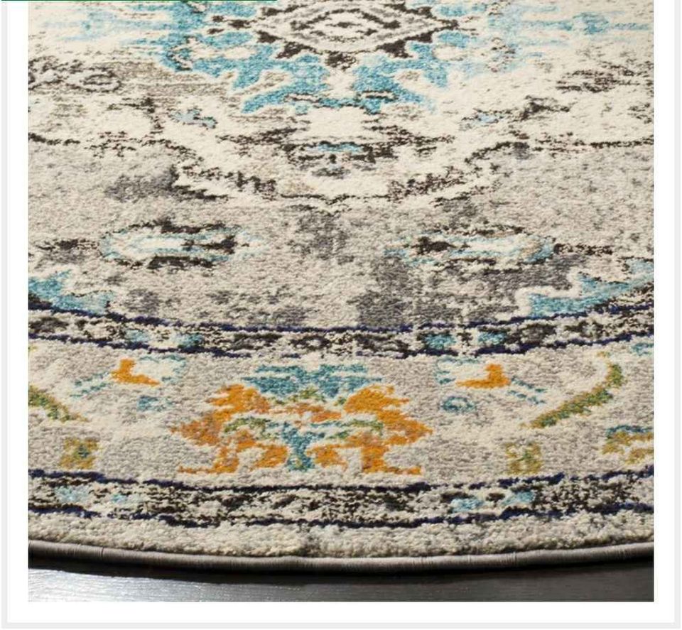 Grey Light Blue Round Area Rug 7' x 7'