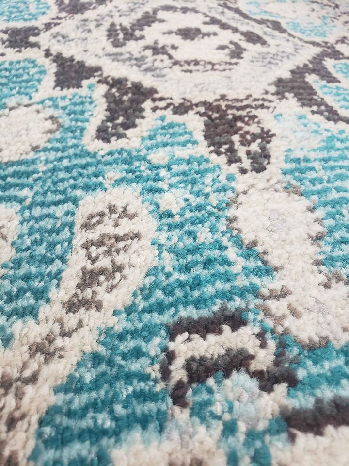 Grey Light Blue Round Area Rug 7' x 7'