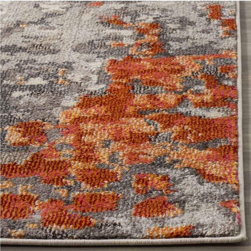 Abstract Area Rug Grey Orange Carpet | 5.7' x 7.6'