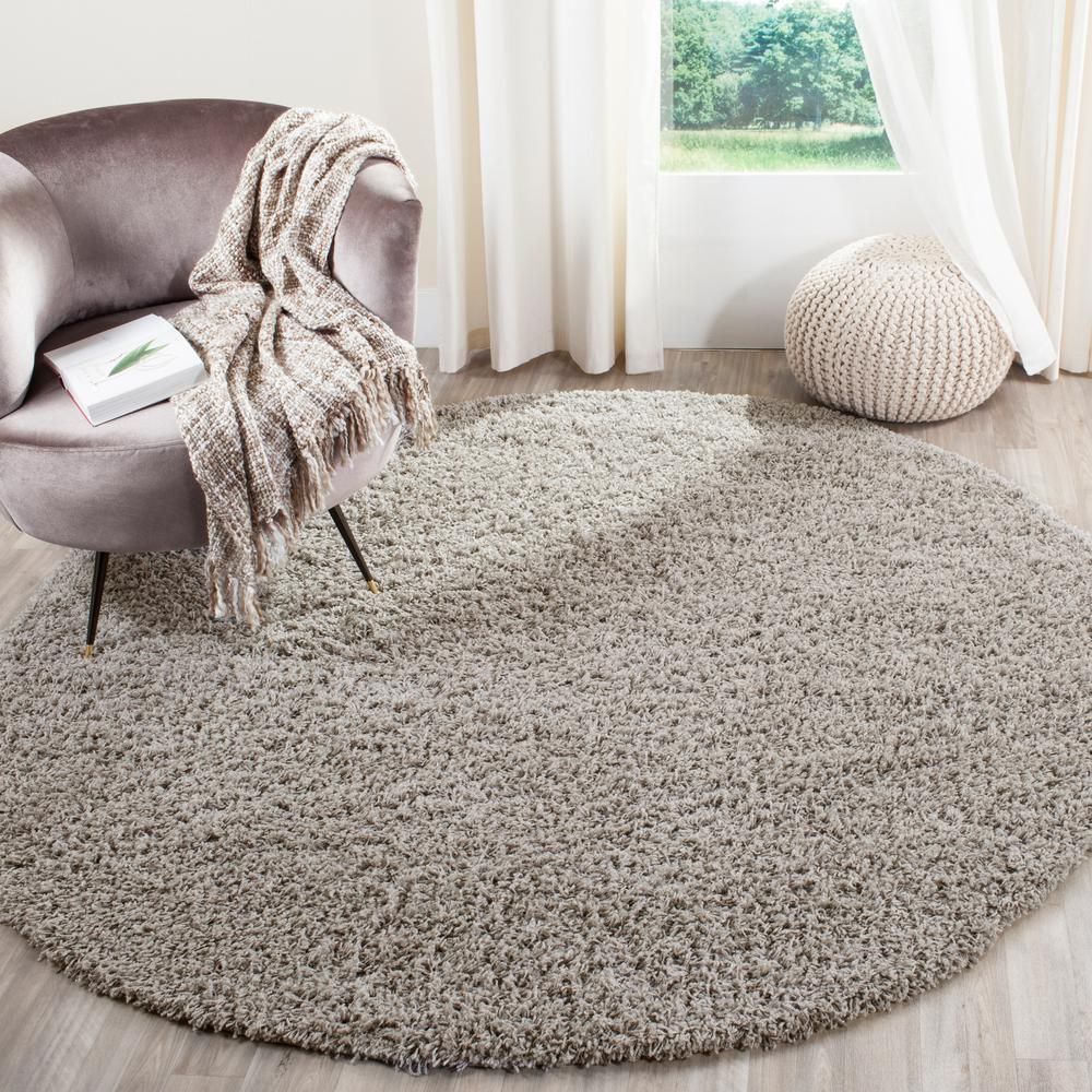 Grey Round Shag Area Rug 7.6x7.6 ft Carpet