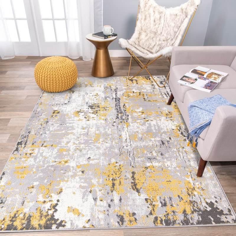 Ivory Area Rug 8x10 ft Grey Carpet