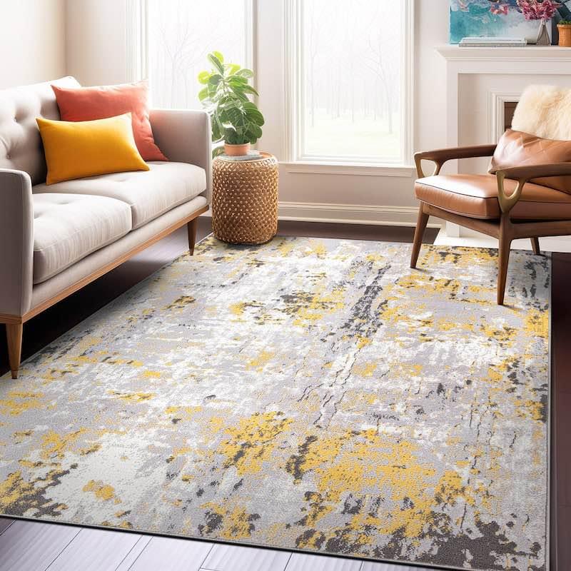 Ivory Area Rug 8x10 ft Grey Carpet