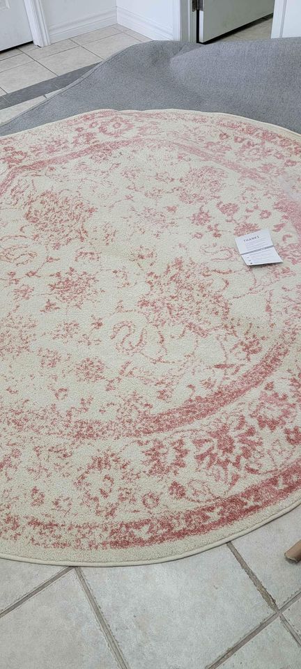 Chic Distressed Rug Ivory Pink Round Area Rug 6.7x6.7 ft