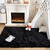 Jet Black Rabbit Fur Area Rug 6'7x9'6 ft Fluffy Shag Rug