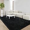 Jet Black Rabbit Fur Area Rug 6'7x9'6 ft Fluffy Shag Rug