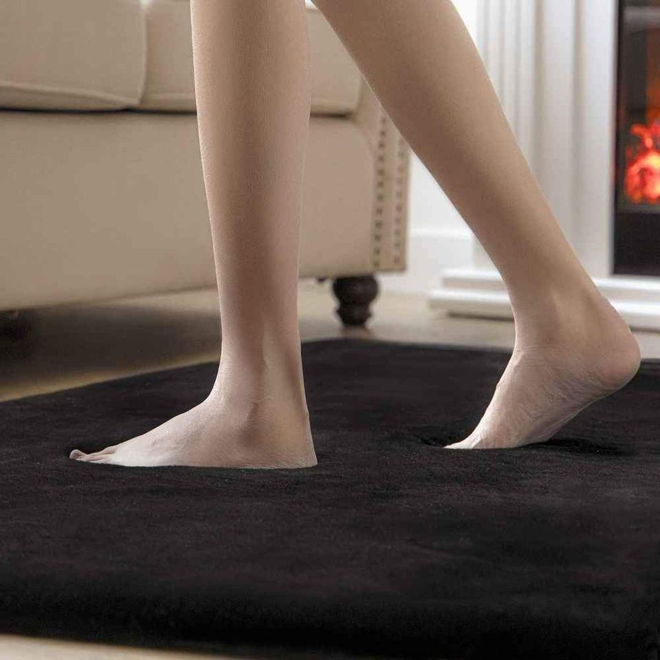 Jet Black Rabbit Fur Area Rug 6'7x9'6 ft Fluffy Shag Rug