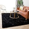 Jet Black Rabbit Fur Area Rug 6'7x9'6 ft Fluffy Shag Rug