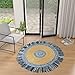 Ivory Blue Denim Tassel Round Jute Rug | 7' x 7'