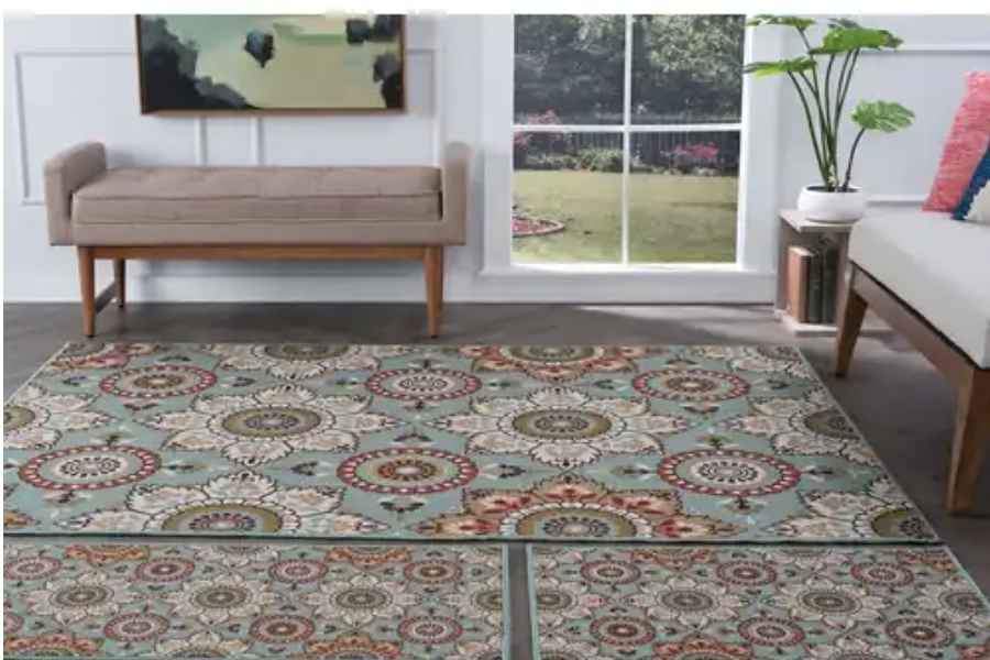 Tayse Green 8x10 Ivory Green Red Seafoam Area Rug