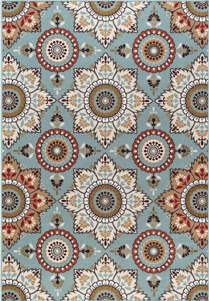 Tayse Green 8x10 Ivory Green Red Seafoam Area Rug