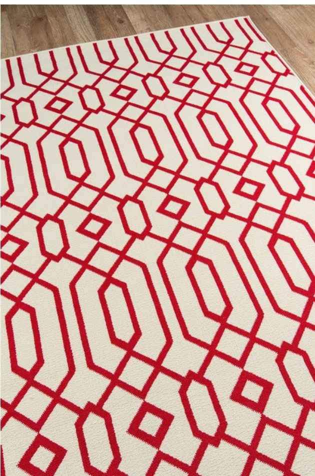 Red Ivory Pattern Outdoor Indoor Area Rug 8x10 ft Geometric Rug