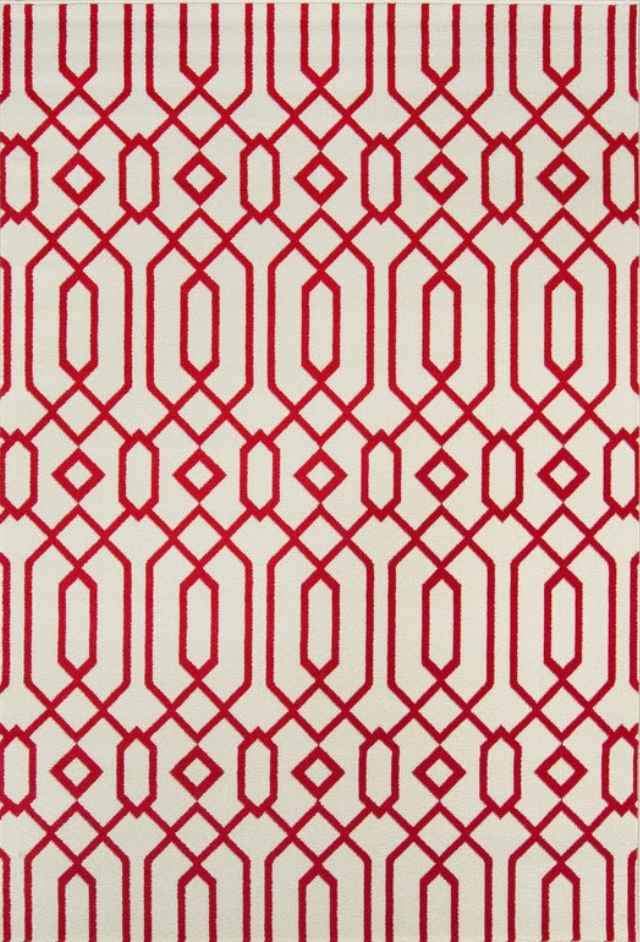 Red Ivory Pattern Outdoor Indoor Area Rug 8x10 ft Geometric Rug