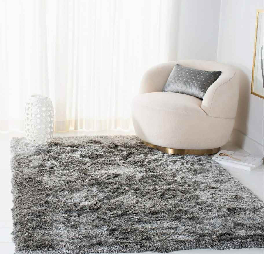 Polyester Shag Rug 8x10 Grey Dense Paris Shag Area Rug