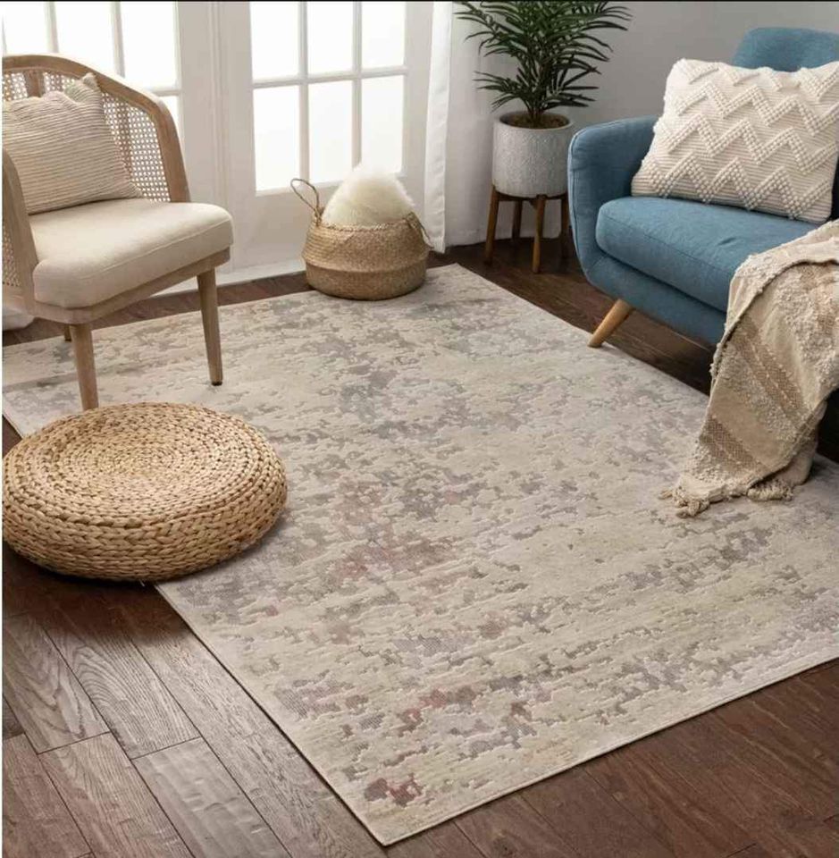 Premium Polyester Rug 7'6x9'7ft  Beige Grey Cream Polyester Area Rug