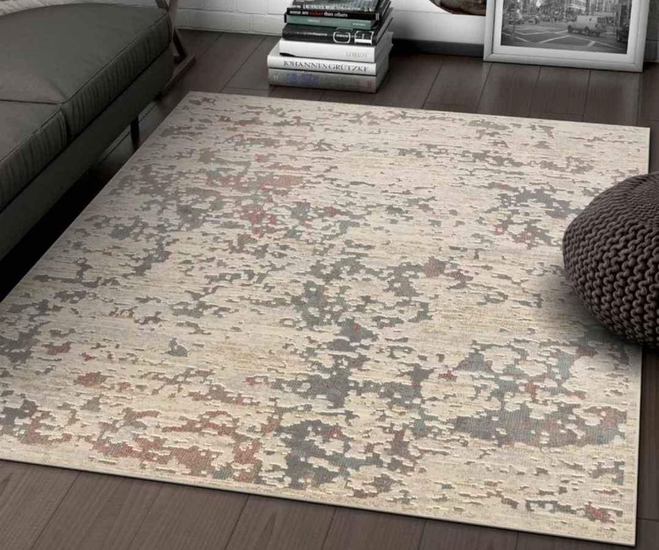 Premium Polyester Rug 7'6x9'7ft  Beige Grey Cream Polyester Area Rug