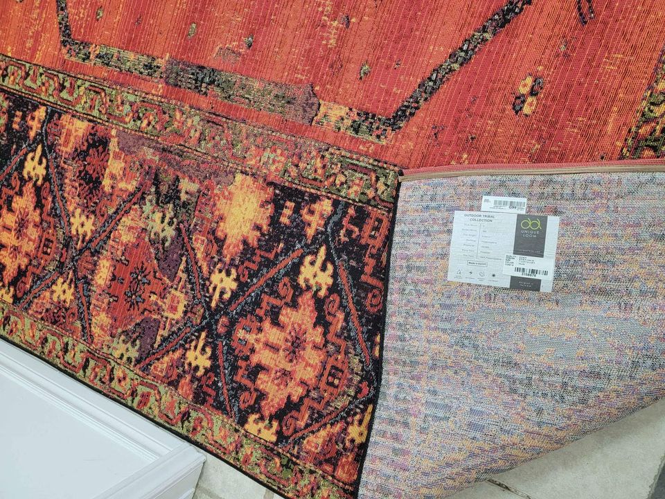 Red Orange Blue Multi Indoor Outdoor Area Rug | 8' x 10'