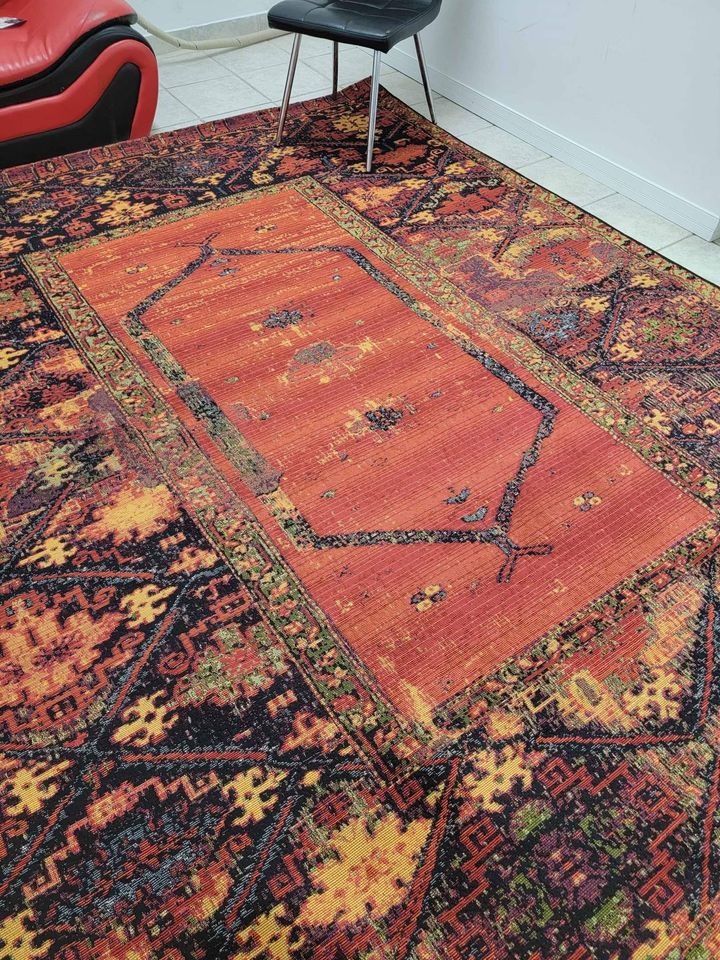 Red Orange Blue Multi Indoor Outdoor Area Rug | 8' x 10'
