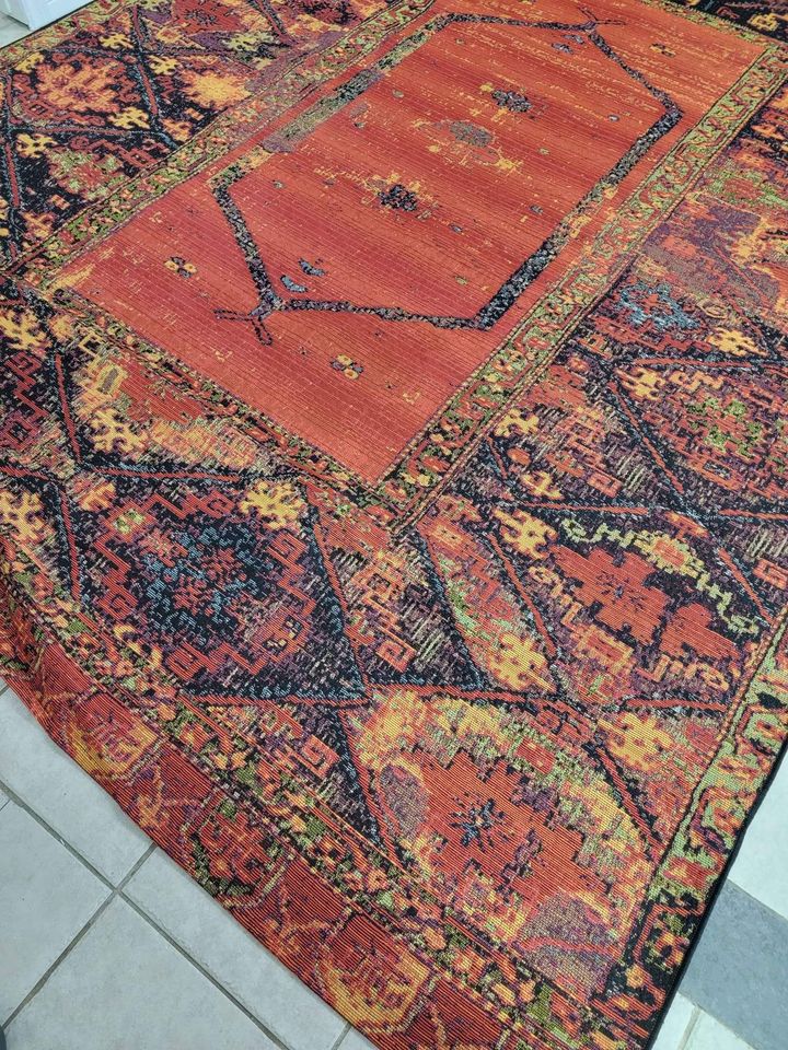 Red Orange Blue Multi Indoor Outdoor Area Rug | 8' x 10'