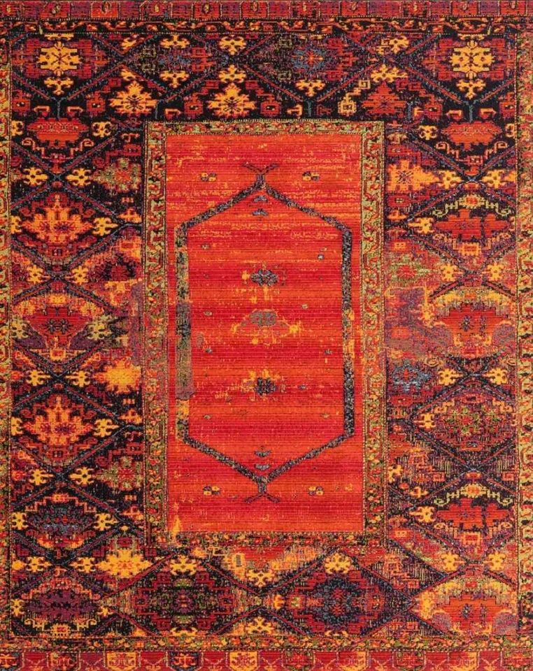Red Orange Blue Multi Indoor Outdoor Area Rug | 8' x 10'
