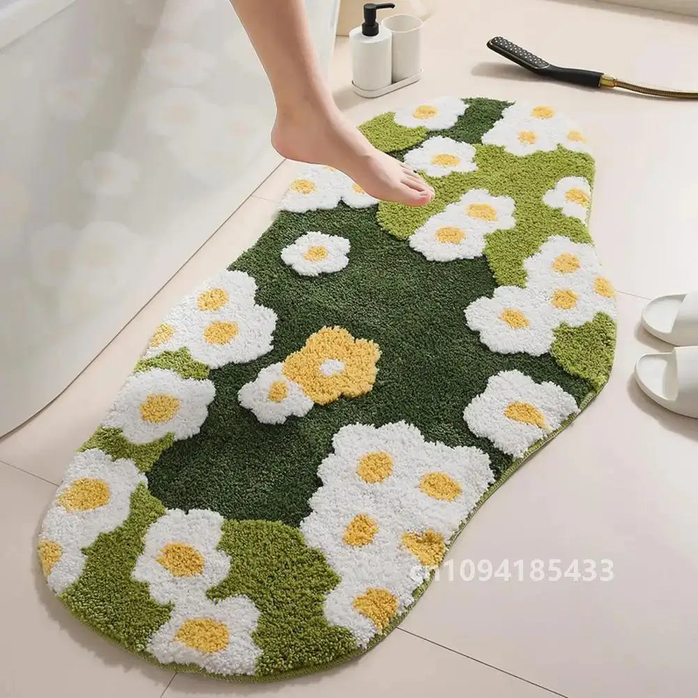 Anti-slip Mat Cozy Moss Bathroom Floor Moss Cartoon Flower Rug