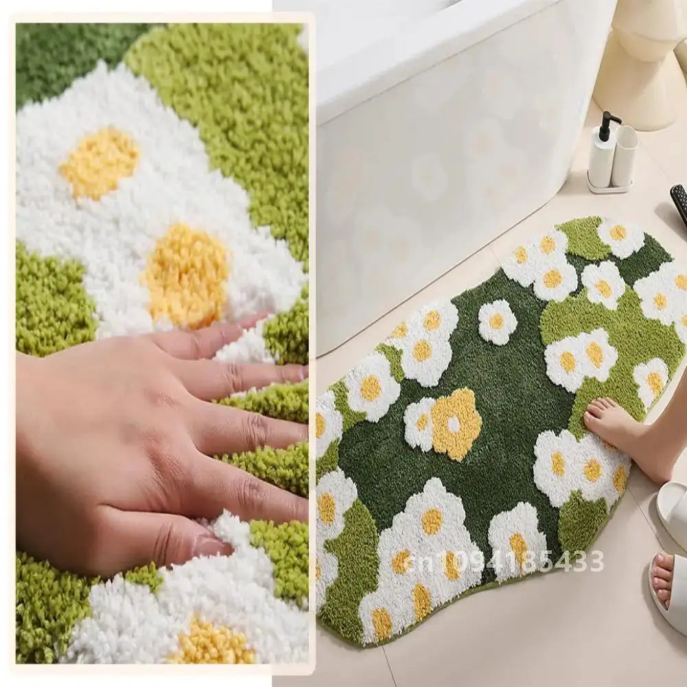 Anti-slip Mat Cozy Moss Bathroom Floor Moss Cartoon Flower Rug