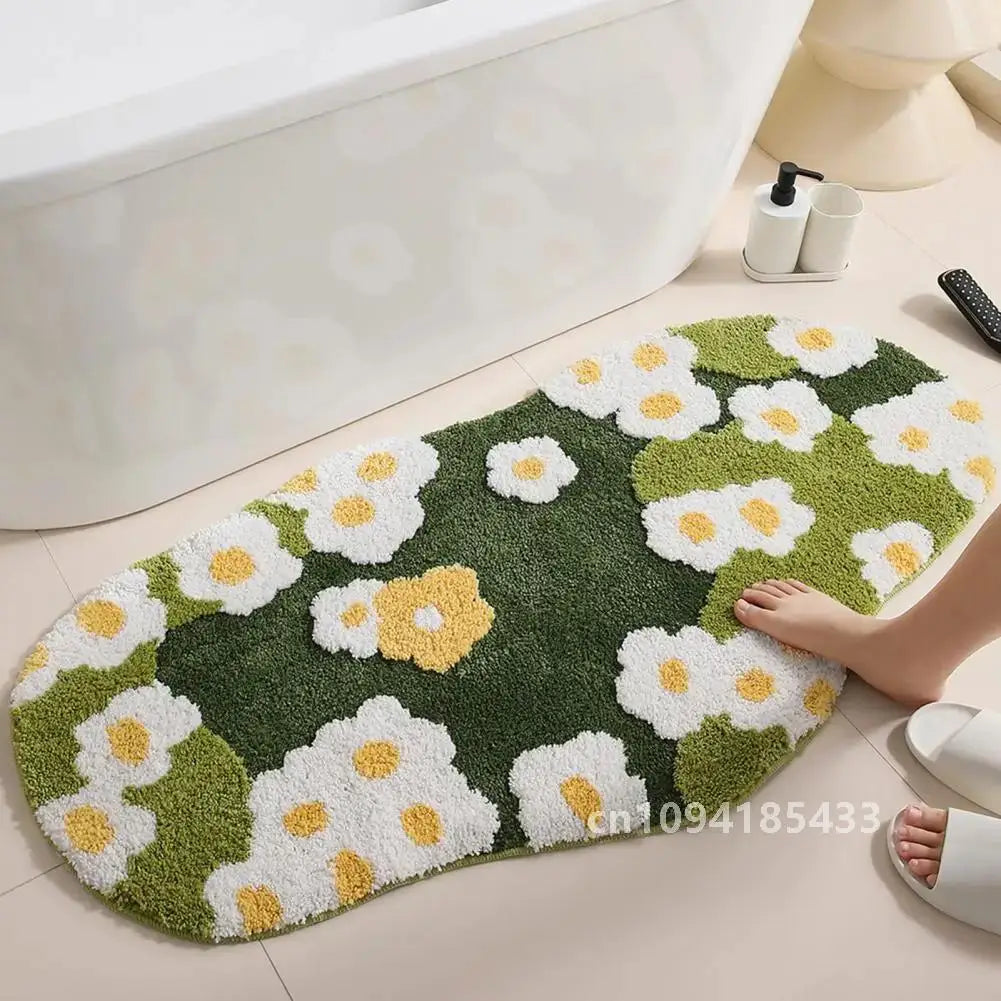 Anti-slip Mat Cozy Moss Bathroom Floor Moss Cartoon Flower Rug