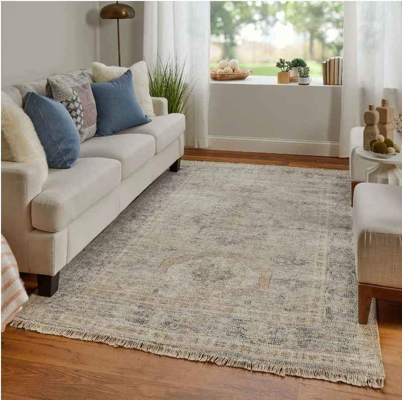 Sand Cream Viscose Persian Area Rug 5'0 x 8'0 ft Ivory beige Neutral