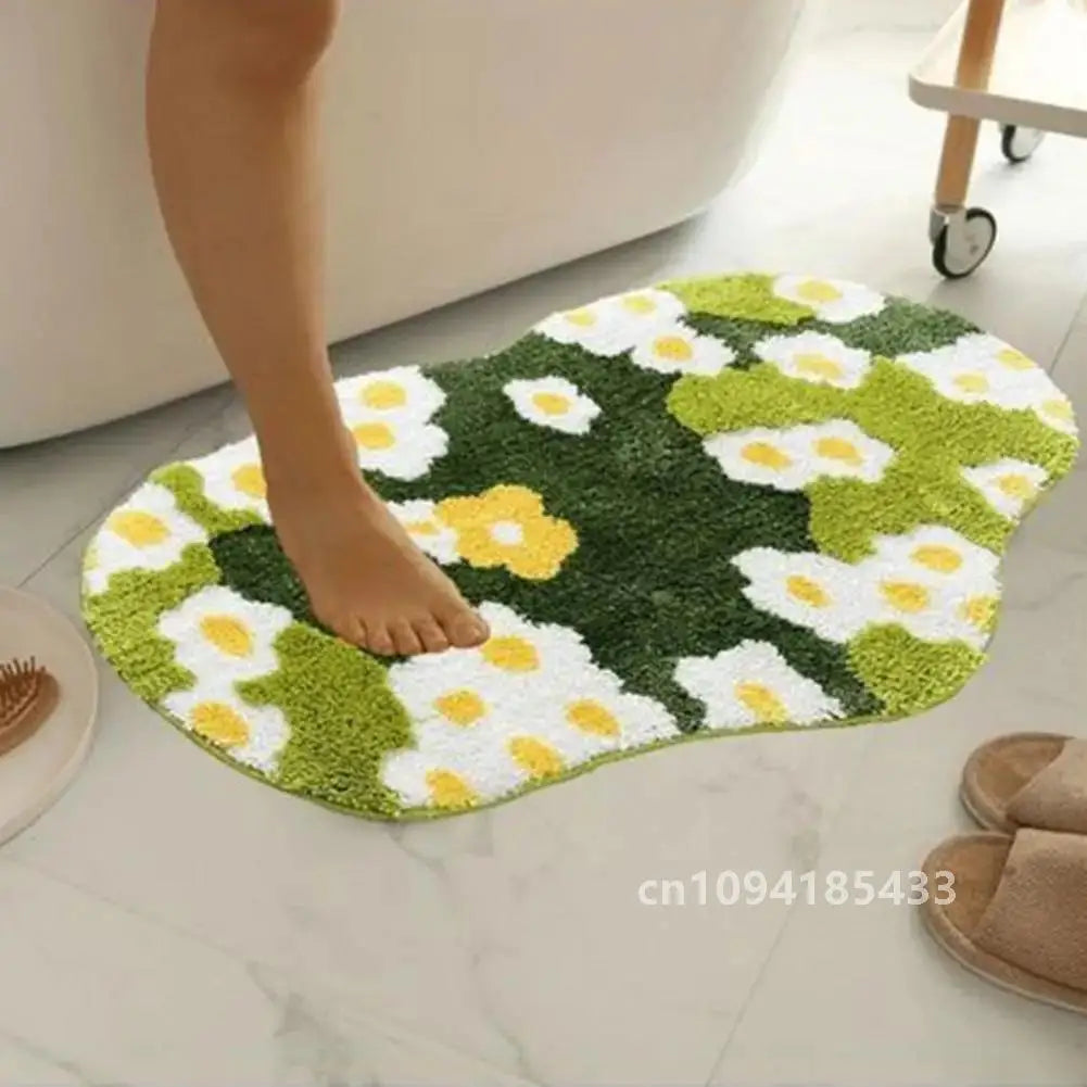 Anti-slip Mat Cozy Moss Bathroom Floor Moss Cartoon Flower Rug