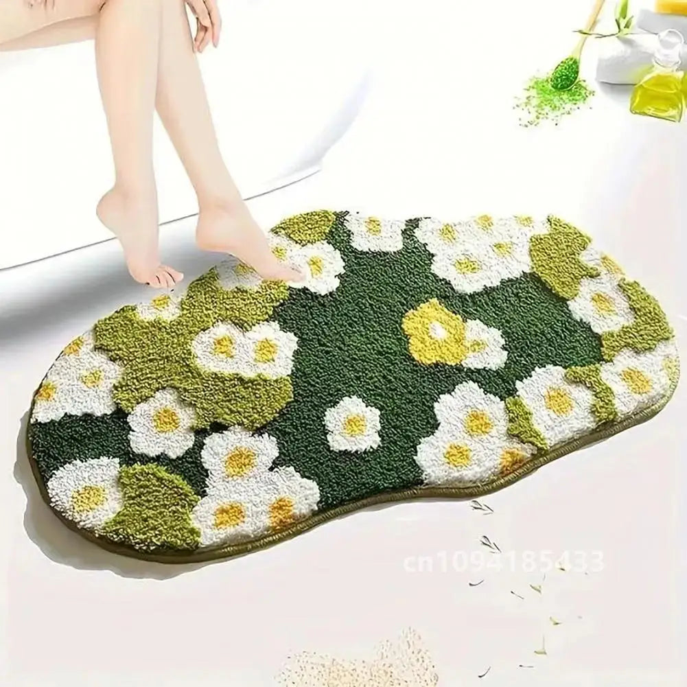 Anti-slip Mat Cozy Moss Bathroom Floor Moss Cartoon Flower Rug