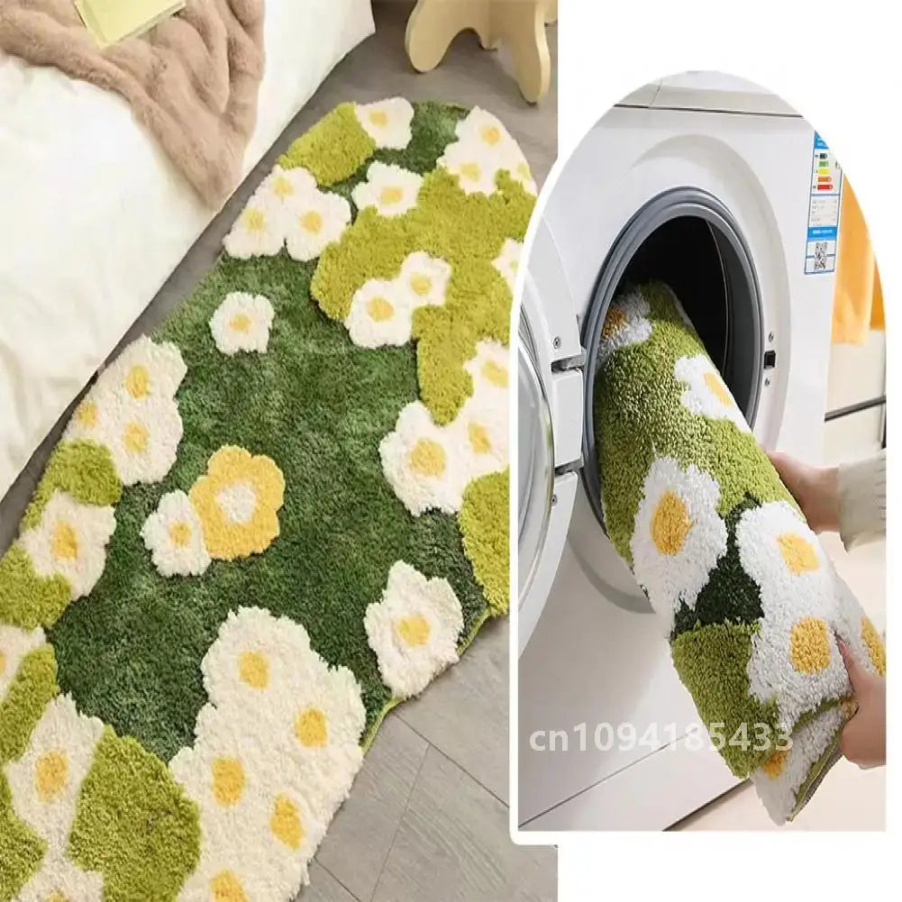 Anti-slip Mat Cozy Moss Bathroom Floor Moss Cartoon Flower Rug