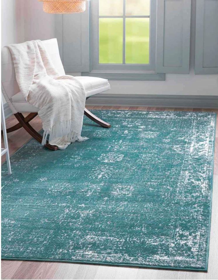 Floral design8x11 ft Turquoise Blue Area Rug