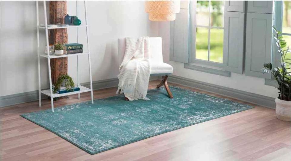 Floral design8x11 ft Turquoise Blue Area Rug