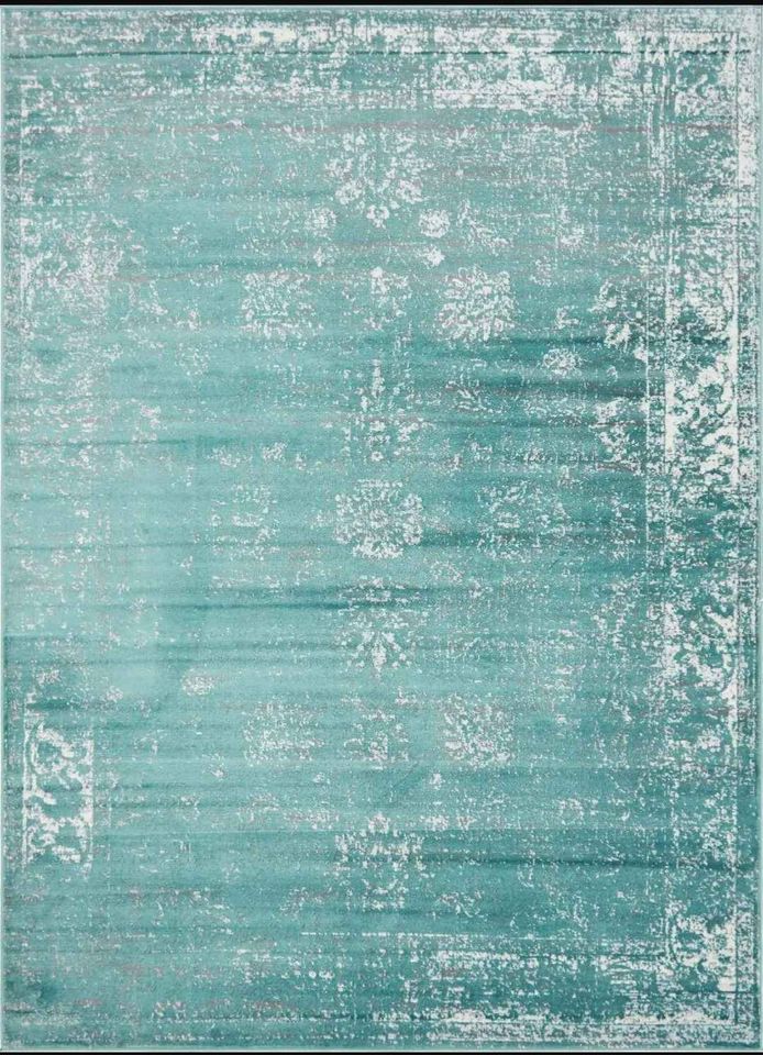 Floral design8x11 ft Turquoise Blue Area Rug