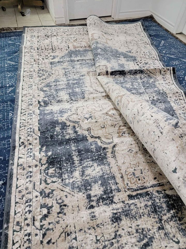 Chenille Oriental Area rug 5'0 x 8'0 ft Villa Blue Rug