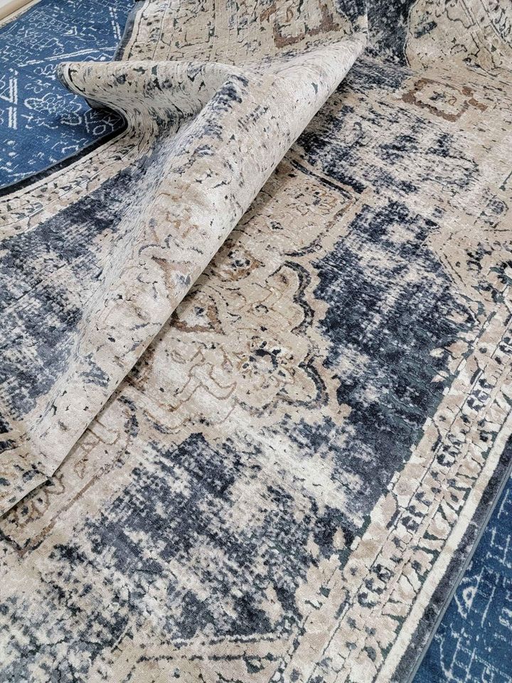 Chenille Oriental Area rug 5'0 x 8'0 ft Villa Blue Rug