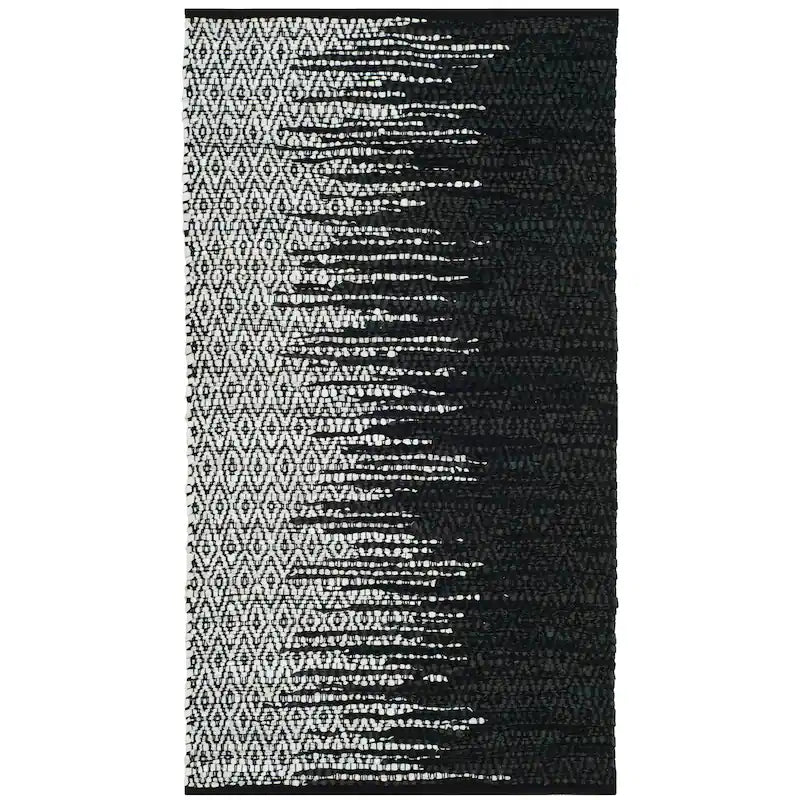 handmade Vintage 2'3x6 ft Grey Black Leather Runner Rug