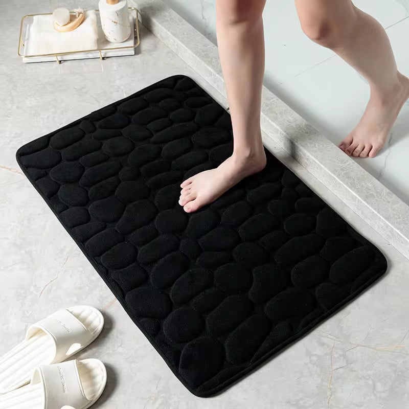 Cobblestone Embossed Memory Foam Bath Mat - Non-Slip Bathroom Rug for Shower, Bathtub, Wash Basin, and Floor