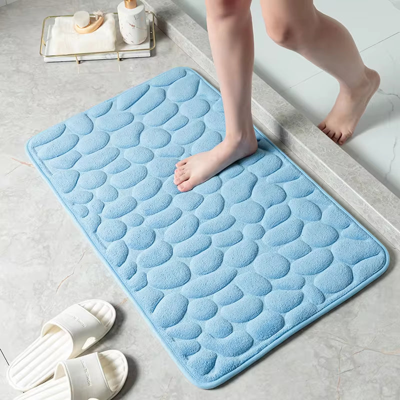 Cobblestone Embossed Memory Foam Bath Mat - Non-Slip Bathroom Rug for Shower, Bathtub, Wash Basin, and Floor