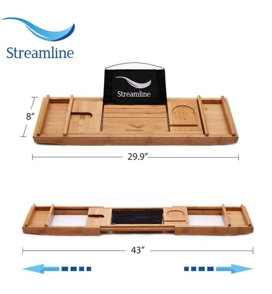 59" White Streamline Soaking Freestanding Acrylic Bathtub with Tray and Drain