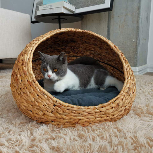 Woven Cat And Pet Nest Cozy Gourd-Shaped Cat Bed – Stylish Rattan-Like Plastic Design