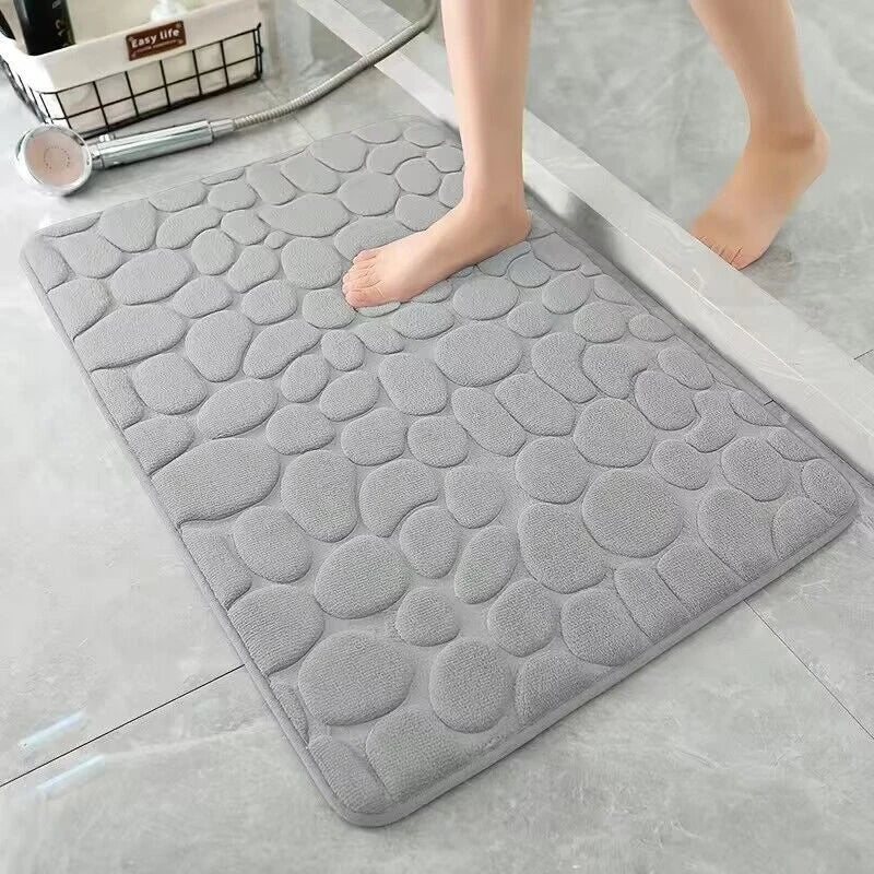 Embossed Pebble Bath Mat - Memory Foam Absorbent Floor Rug, Non-Slip Indoor Door Mat, Soft Bathroom Accessory