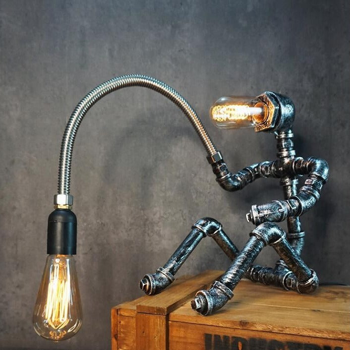 Industrial Bar Table Lamp - Iron Water Pipe Design, 220V Voltage