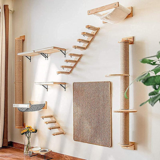 Cat Cordage of Flax Grab Post - Wooden Hanging Wall Jumping Platform
