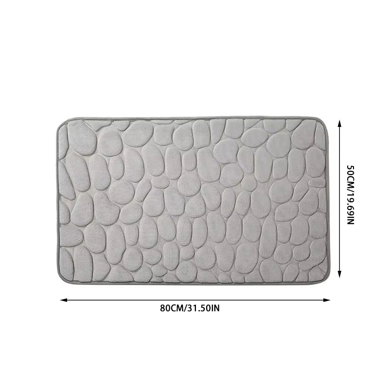 Embossed Pebble Bath Mat - Memory Foam Absorbent Floor Rug, Non-Slip Indoor Door Mat, Soft Bathroom Accessory