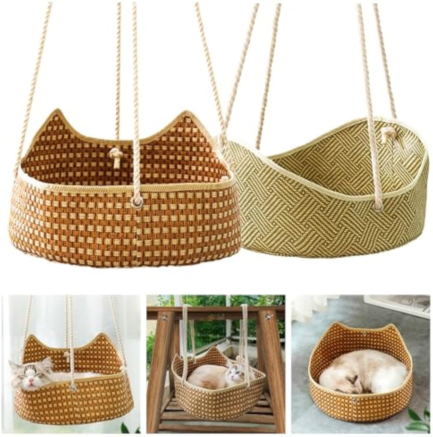 Cat Hammock Rattan Crafted Cage with Metal Hooks