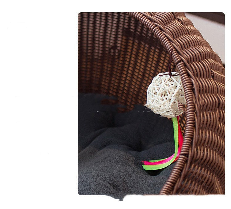 Woven Cat And Pet Nest Cozy Gourd-Shaped Cat Bed – Stylish Rattan-Like Plastic Design