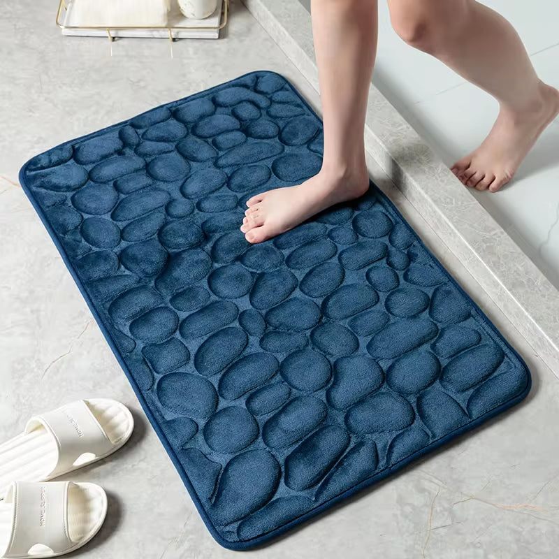 Cobblestone Embossed Memory Foam Bath Mat - Non-Slip Bathroom Rug for Shower, Bathtub, Wash Basin, and Floor