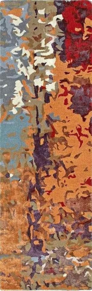 3x8 Orange Multi-Dense Abstract Wool Viscose Runner Rug